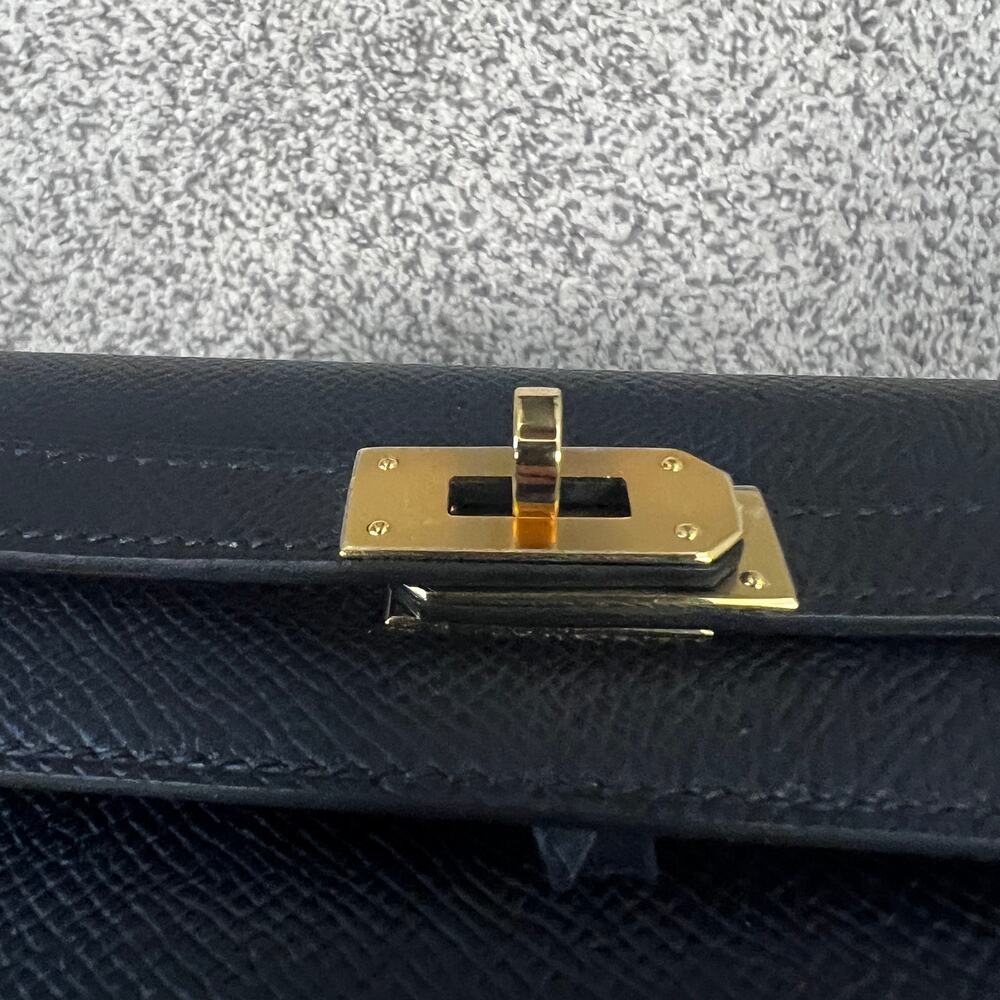 Hermes Womens Luxury Minimalist Kelly Classique To Go Wallet Epsom Calfskin Noir - Picture 9 of 16
